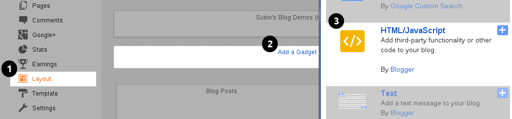 Add HTML/Javascript Widget In Blogger