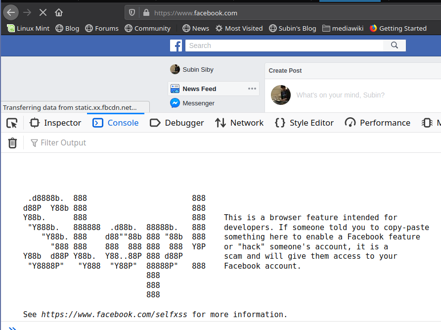 Self-XSS Facebook warning in Firefox Browser console